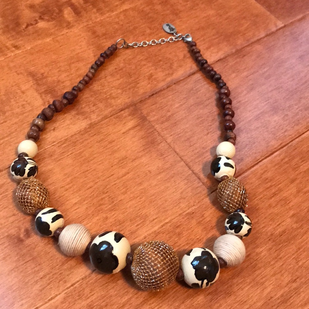 Wooden bead adjustable necklace